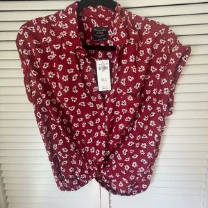 Abercrombie and Fitch knot-front, button down, mock sleeve shirt, size S